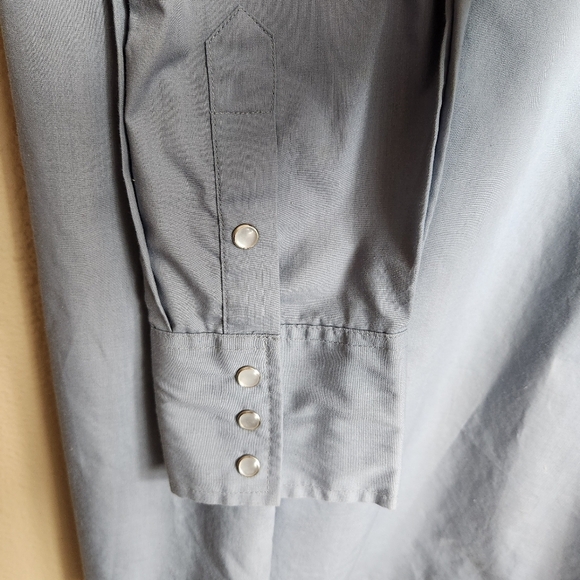 Northern Plains Mens |16.5x33| VTG LS Blue Western Pearl Snap Point Collar Shirt - Picture 7 of 8